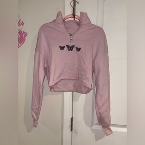 Hollister Light Pink Butterfly Embroidered Pullover